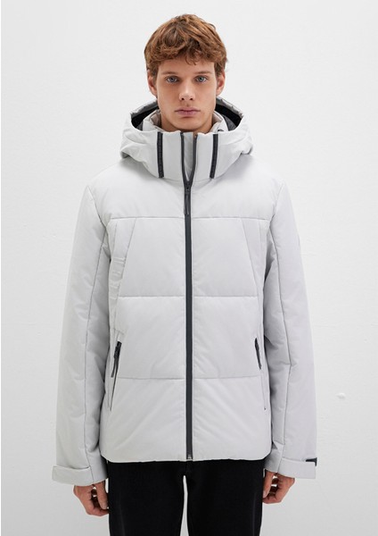 Su İtici Kapüşonlu Gri Şişme Mont 0110675-70074