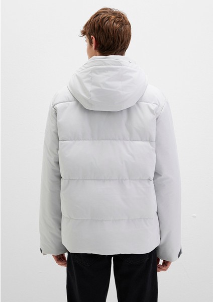 Su İtici Kapüşonlu Gri Şişme Mont 0110675-70074