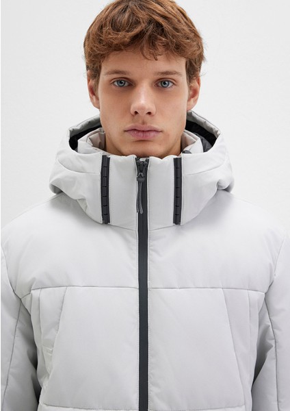 Su İtici Kapüşonlu Gri Şişme Mont 0110675-70074