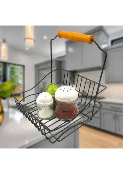 Buffer® Retro Ferforje Askılı Siyah Ahşap Kulplu Düzenleyici Mutfak Sepeti indirimleri