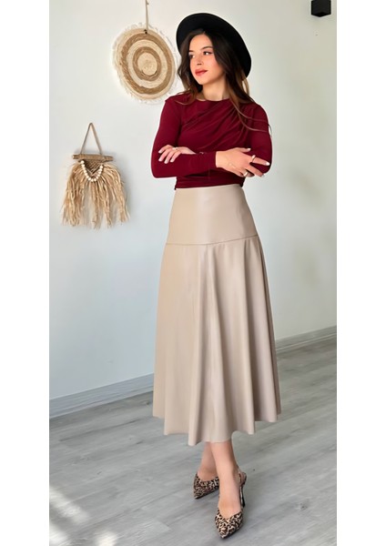 Içi Şardonlu Uzun Suni Deri Etek