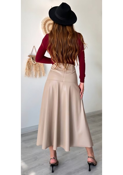 Içi Şardonlu Uzun Suni Deri Etek fiyatları