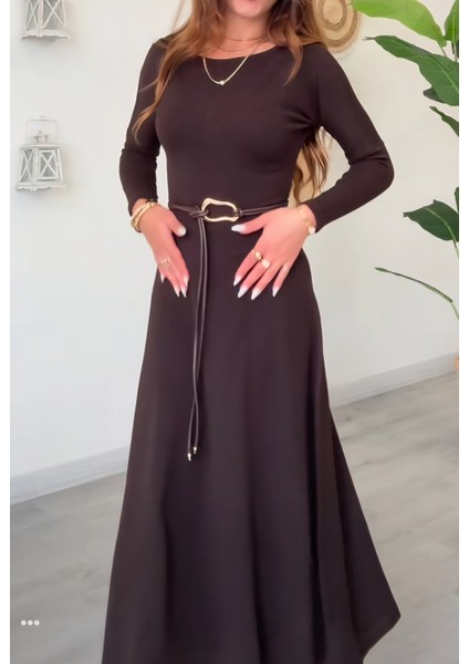 Kemer Detaylı Uzun Kollu Triko Elbise modelleri