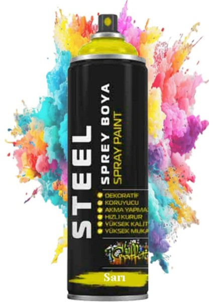 Sarı Sprey Boya 200 ml Hızlı Kuruyan Renkli Profesyonel Ahşap Plastik Demir Metal Cam Porselen