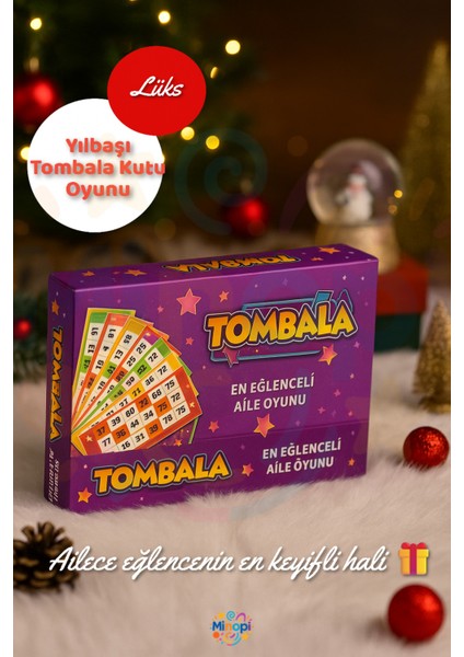 Kutulu Yılbaşı Lüks Tombala Oyunu Renkli Kartlar Yılbaşı Gecesi Eğlenceli Oyun
