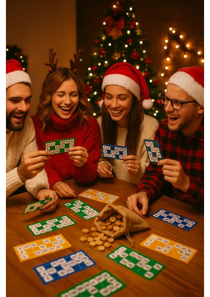 Kutulu Yılbaşı Lüks Tombala Oyunu Renkli Kartlar Yılbaşı Gecesi Eğlenceli Oyun fiyatları