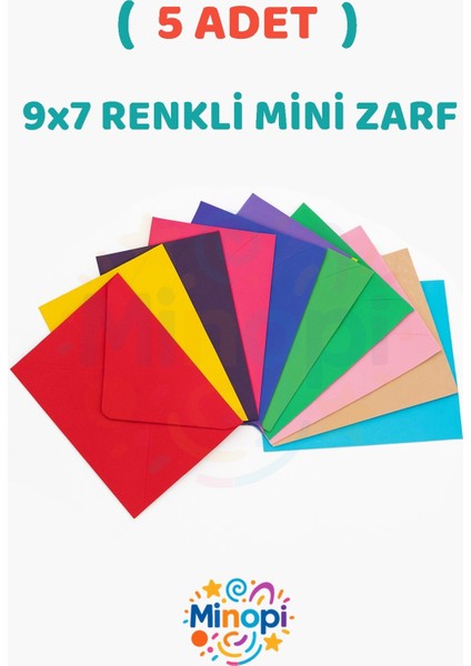 ( 5 Adet ) Renkli Küçük Zarf 7x9 cm Paket Hediye Doğum Günü Dilekleri Zarfı