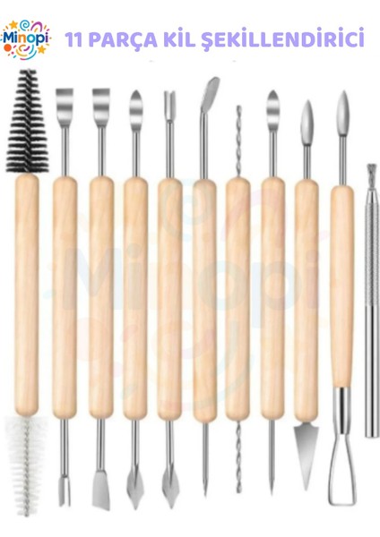 Seramik Kil Çömlek Şekillendirici Ahşap Saplı 11 Parça 1 Paket Seramik Modelaj Oyma ve Temizleme Set