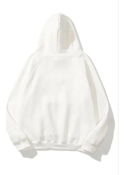 3 Iplik Pamuklu Unisex Kapşonlu Sweetshirt - Beyaz fiyatları