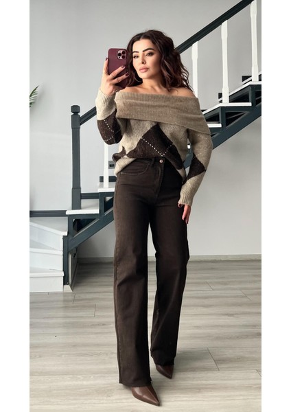 Acı Kahve Likralı Straight Jean modelleri