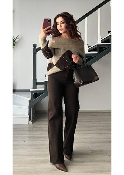Acı Kahve Likralı Straight Jean