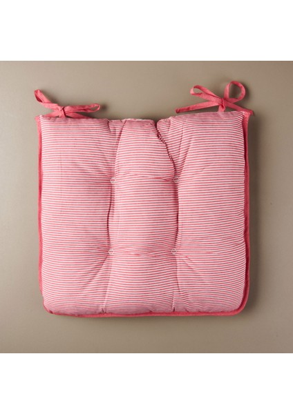 Soft Earthy Hues Ince Çizgili Sandalye Minderi - Ekru / Kırmızı - 43X43 cm