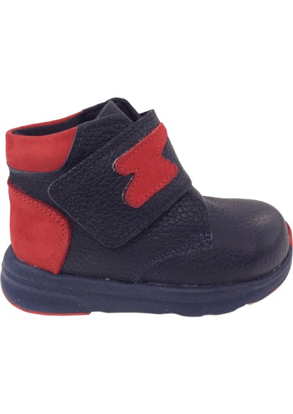 1001 Ridente Lacivert Kırmızı Süet Bebe Erkek Çocuk Bot % 100 Deri Kalın Tek Cırtlı