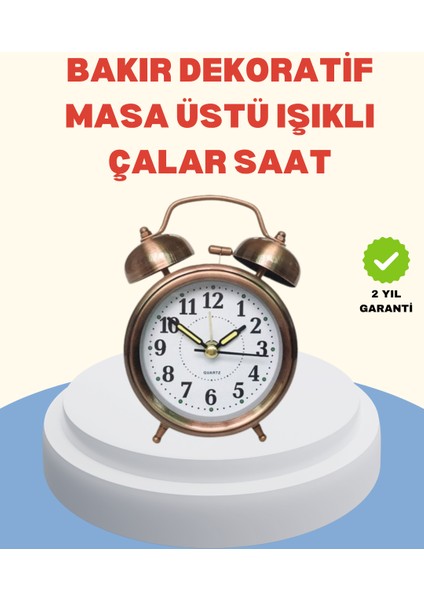 Yzlal Metal Bronz Nostaljik Masa Saati Alarmlı Büyük Boy Sessiz Meizmalı