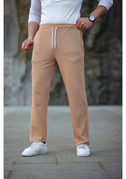 Erkek Paça Yırtmaçlı Burgu Selanik Dokulu Jogger Buggy Pantalon Rahat Kalıp - Kahverengi modelleri