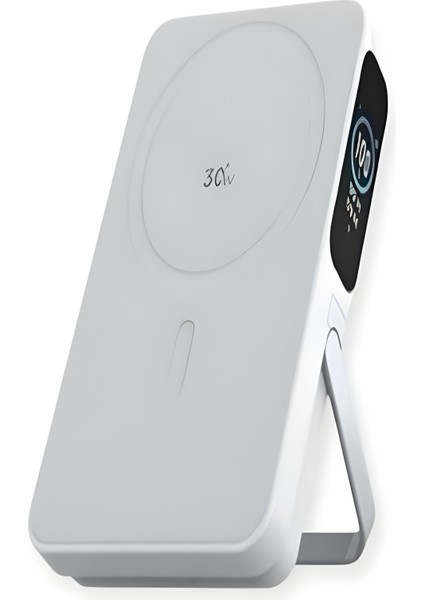 10000MAH 30W Hızlı Şarjlı Dijital Göstergeli Taşınabilir Kablosuz Magsafe Powerbank Beyaz