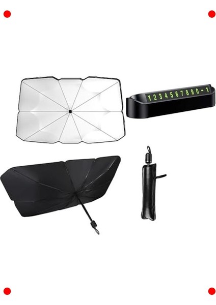 Şemsiye Tipi Katlanabilir Oto Güneşlik ve Numaratör Seti