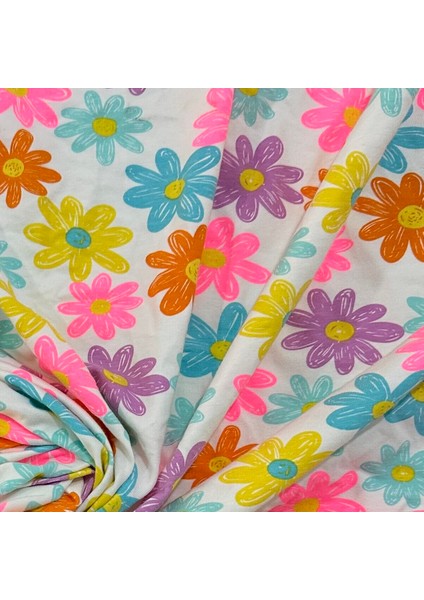 Likralı Bambu Süprem Penye Renkli Papatya Desenli Kumaş fiyatları