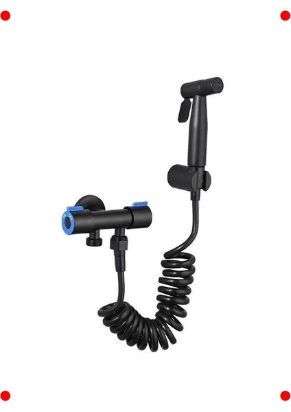 Siyah Çift Çıkışlı Paslanmaz Bide Musluk Seti