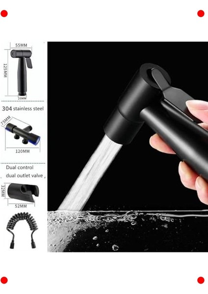 Siyah Çift Çıkışlı Paslanmaz Bide Musluk Seti modelleri