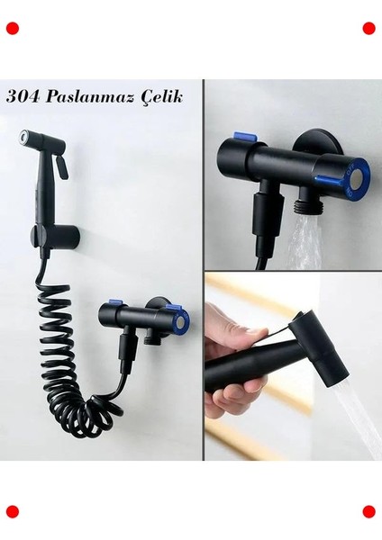 Siyah Çift Çıkışlı Paslanmaz Bide Musluk Seti indirimleri