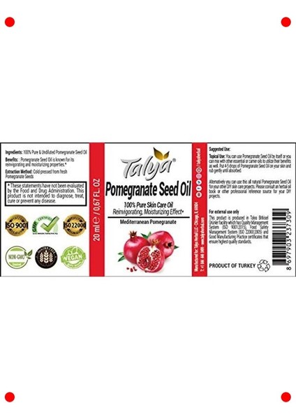 Saf Soğuk Sıkım Nar Çekirdeği Yağı, 20 ml fiyatları