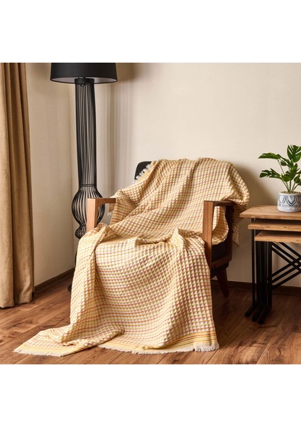Soft Waffle Koltuk Şalı - Ekru / Sarı - 120X170 cm