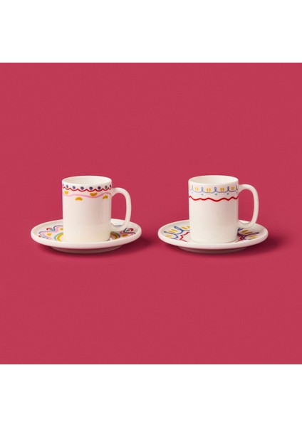 Kitchen Bonjour Magique Kahve 4 Parça Kahve Fincan Takımı - Renkli