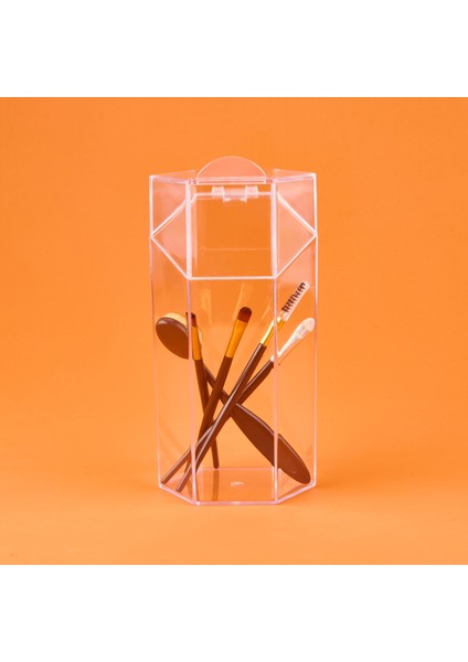 Living Kapaklı Fırça Organizeri - Şeffaf - 12X10X24 cm