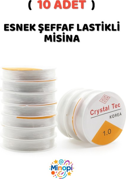 ( 10 Adet ) 1 mm Esnek Misina, Lastikli Misina, Şeffaf Renk
