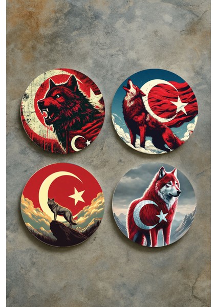 Ev Dekor Oval Pleksi Bardak Altlığı Temalı Desenli 4'lü Set Göktürk