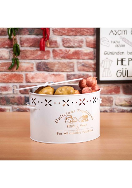 Metal Bölmeli Patates Soğan Kovası - Beyaz - 18 Lt