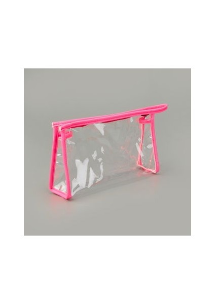 Fosforlu Xl Pvc Kozmetik Çantası - Şeffaf / Pembe - 16X26 cm fiyatları