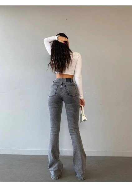 Yüksek Bel Ispanyol Paça Likralı Kadın Kot Jean Pantolon modelleri