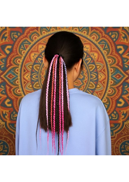 Renkli Örgülü Saç Tokası-Kadın Örgü Saç Tokası-Pembe Mor Siyah Örgülü Toka