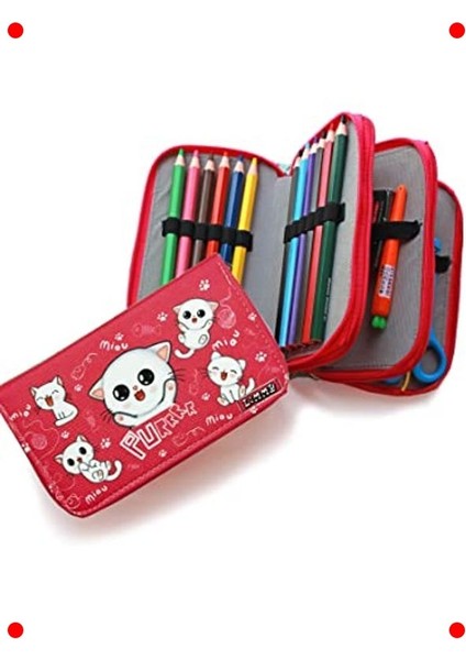 Sevimli Kedi Desenli Kalem Kutusu Üç Bölmeli modelleri