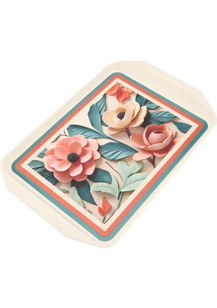 Çiçek Desenli Tepsi - Renkli - 44X30,5 cm modelleri