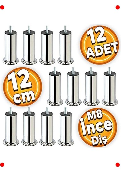 Mobilya Destek Ayağı Seti - Krom Kaplama 12 cm (12 Adet) indirimleri