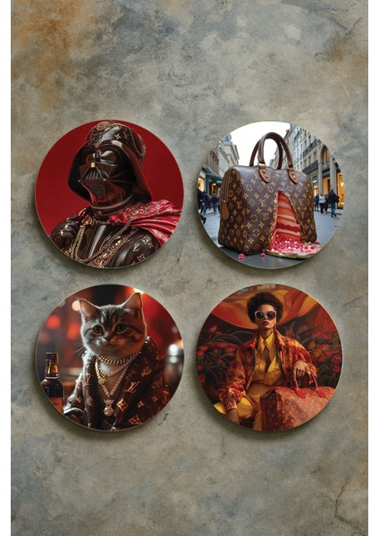 Ev Dekor Oval Pleksi Bardak Altlığı Temalı Desenli 4'lü Set LV00000