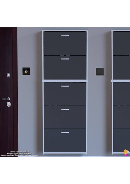 Verve Asma Kapı Önü 72X 194 X26 Cm’lik 5 Düşer Kapak 10 Göz Bölmeli Ayakkabılık modelleri