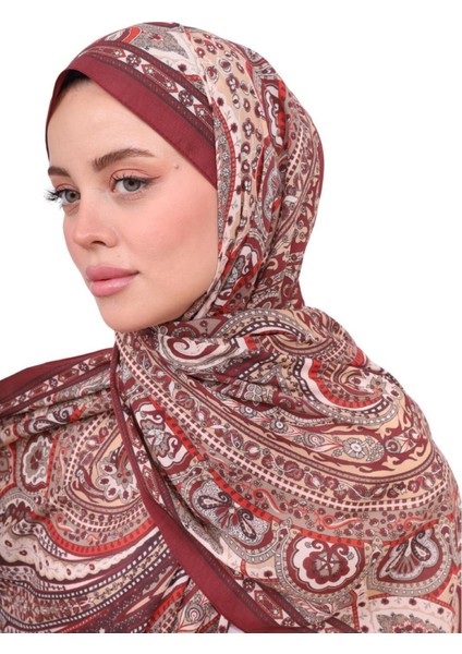 Hint Ipeği Premium Lux Original Etnik Desen Şal (Vual Ipek, 1. Sınıf, Özel Ihracat Ürünü, Hafif, Rahat, Şık, Tesettür Giyim, Shawl, Hijab)