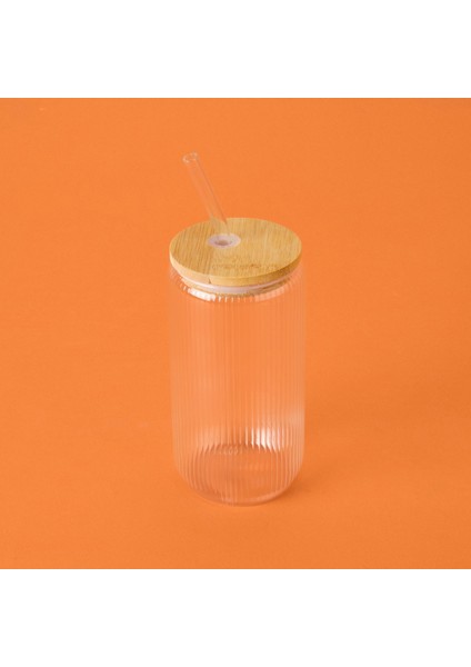 Bambu Kapaklı Pipetli Bardak - Şeffaf