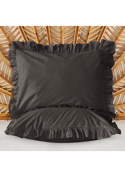 Soft Fırfırlı 2'li Yastık Kılıfı - Antrasit - 50X70 cm