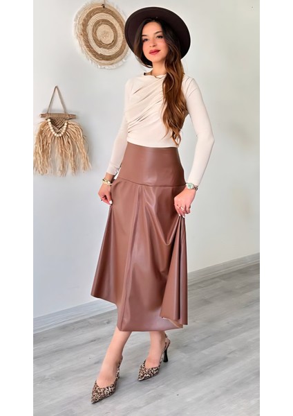 Içi Şardonlu Uzun Suni Deri Etek fiyatları