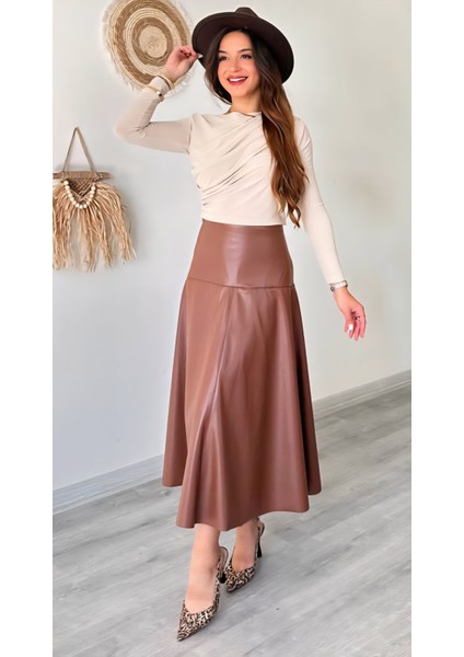 Içi Şardonlu Uzun Suni Deri Etek modelleri