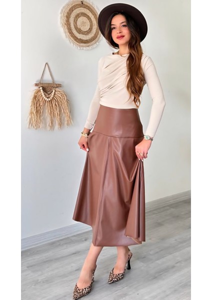 Içi Şardonlu Uzun Suni Deri Etek fırsatları