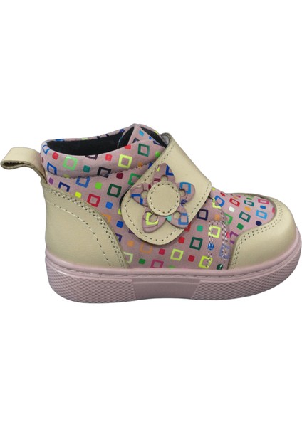 1001 Ridente Pudra Gül Kurusu Baskı Bebe Kız Çocuk Bot % 100 Deri Kalın Tek Cırtlı