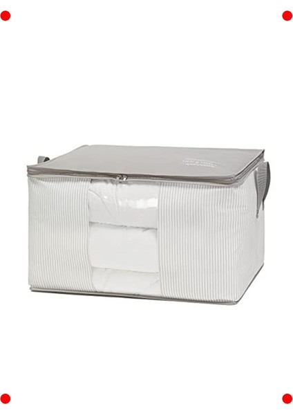 Büyük Boy Pencereli Saklama Hurcu | Gri Çizgili (60X43X35 Cm)