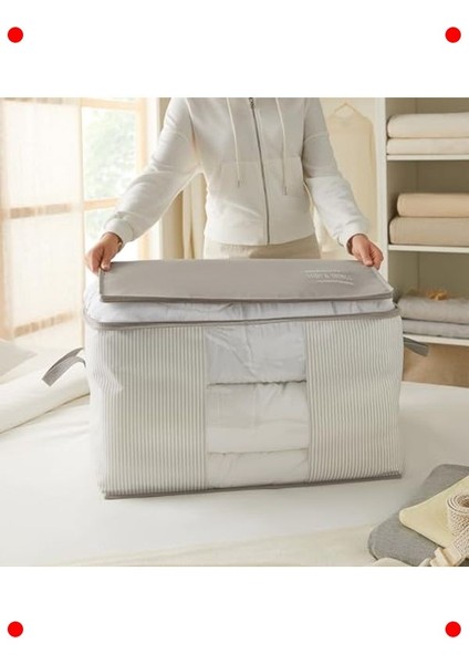 Büyük Boy Pencereli Saklama Hurcu | Gri Çizgili (60X43X35 Cm) fırsatları