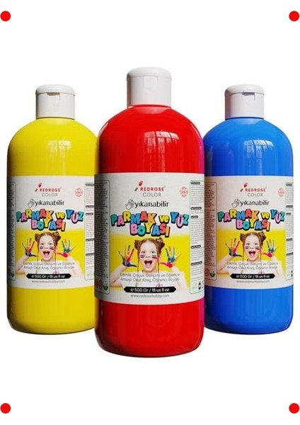 Parmak Boyası 3'lü Set (Kırmızı, Mavi, Sarı) 3X500 gr